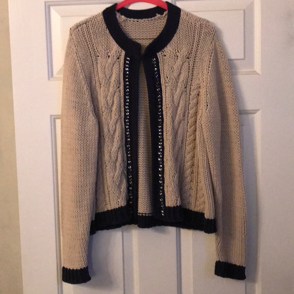 Chico’s size 3 cream and navy cardigan